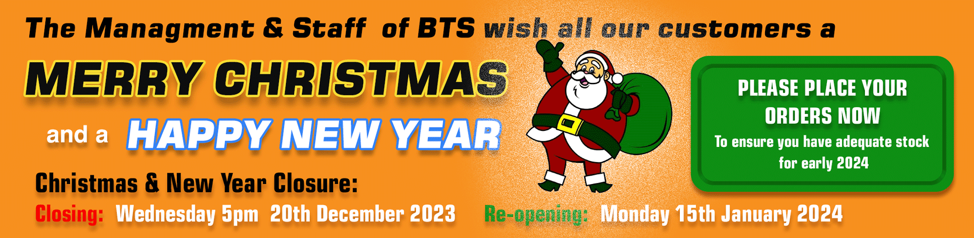 BTS Christmas closure dates